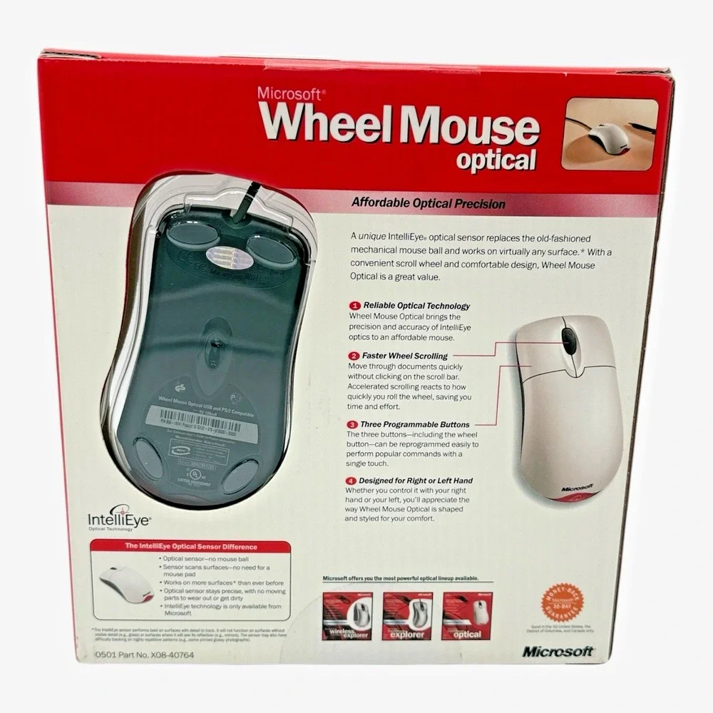 Microsoft Wheel Mouse Optical D66-00021 USB PS/2 Factory Sealed NOS Vintage